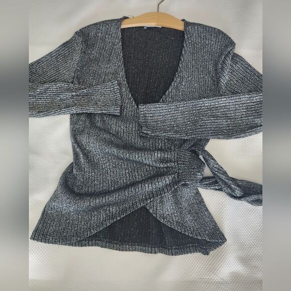 Zara true wrap metallic long sleeve ribbed knit cardigan style blouse - Picture 12 of 16